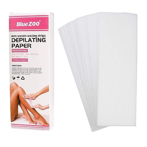 BlueZOO BlueZOO Wax Strips 100 Pack 7.9 x 2.8 Inches Professional Salon Non-Woven Waxing Strip Depilatory Paper for Facial and Body Hair Removal
