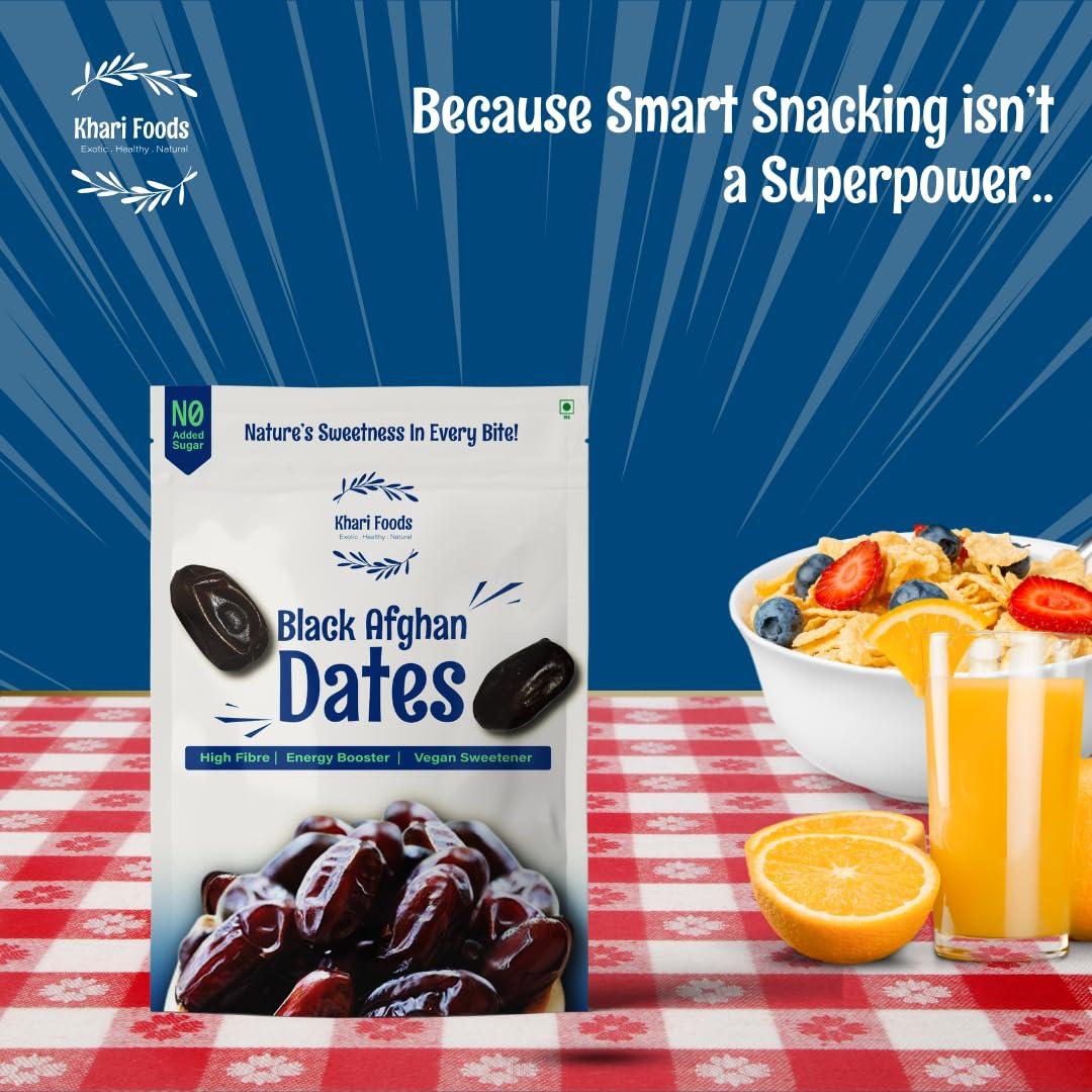 Khari Foods Khari Foods Premium Black Afghan Dates, High Fibre, Soft Dry Fruit Khajur/khajoor, Energy Health Snacks (200g)