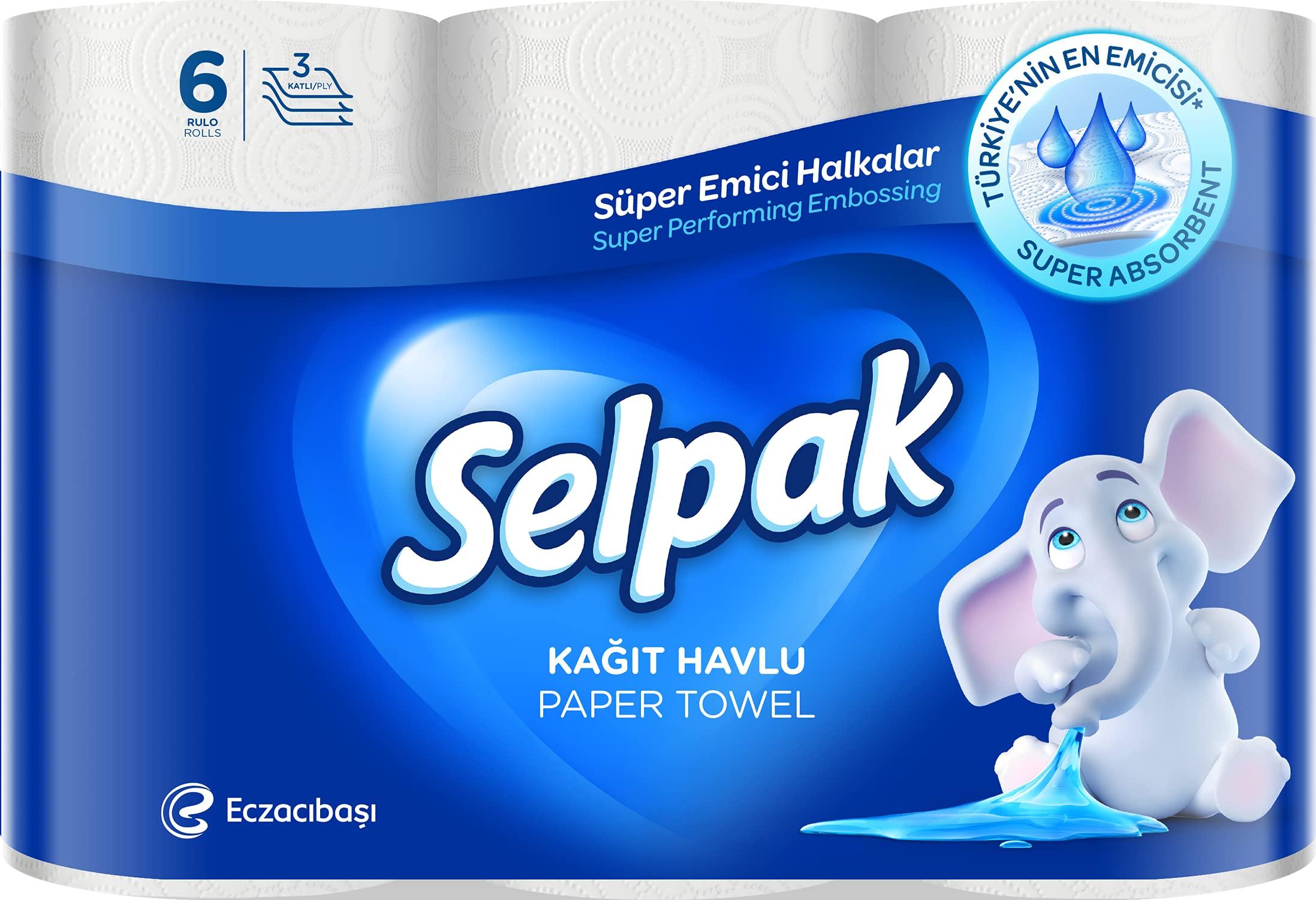 SELPAK Selpak Imported Paper Towel Kitchen Roll 3 Ply - 6 Rolls & Toilet Roll - 3Ply (8 Rolls/Pack) & Imported Perfumed Powder 3Ply Toilet Tissue Paper - 8 Rolls