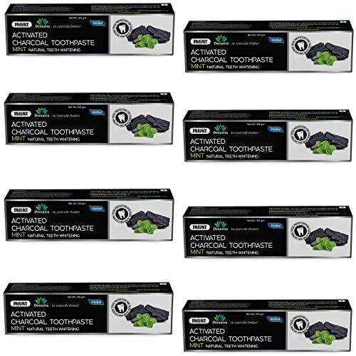 JAGAT Jagat Devsutra Dr. Trusted Ayurvedic HERBAL Activated Charcoal Toothpaste for Teeth Whitening - 100% Natural Formula with Mint Flavour, No Fluoride & Artificial Colours - Pack of 8 (100g x 8)
