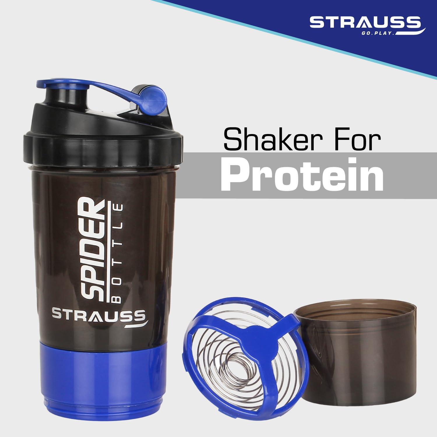 STRAUSS Strauss Spider Plastic Shaker Bottle 500ml, (Blue) Pack of 1