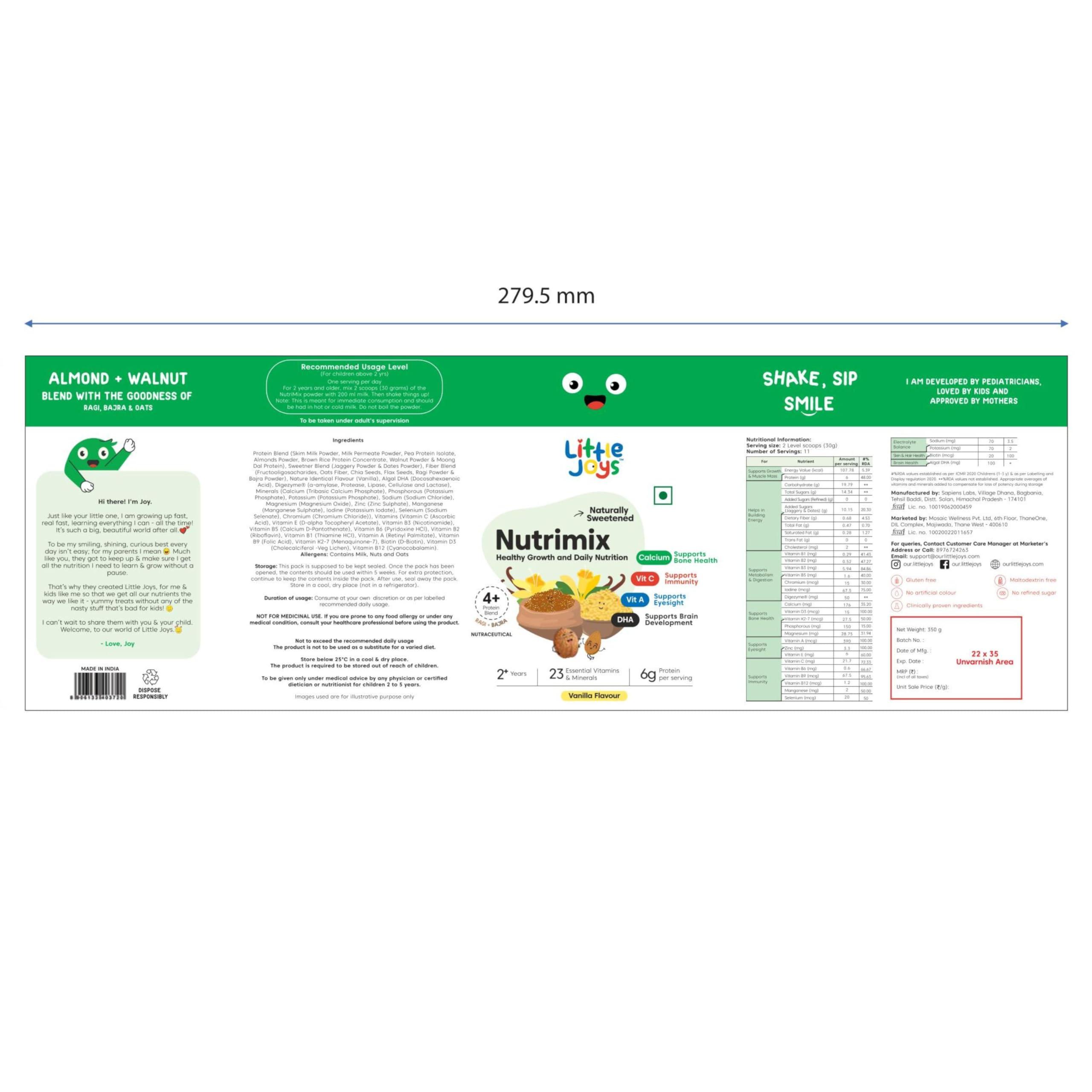 Little Joys Little Joys Nutrimix Nutrition Powder 350g | 2-6 Years | No Refined Sugar | Supports Healthy Growth & Boosts Immunity | With Ragi, Bajra, Almonds & Oats | Vanilla Flavour