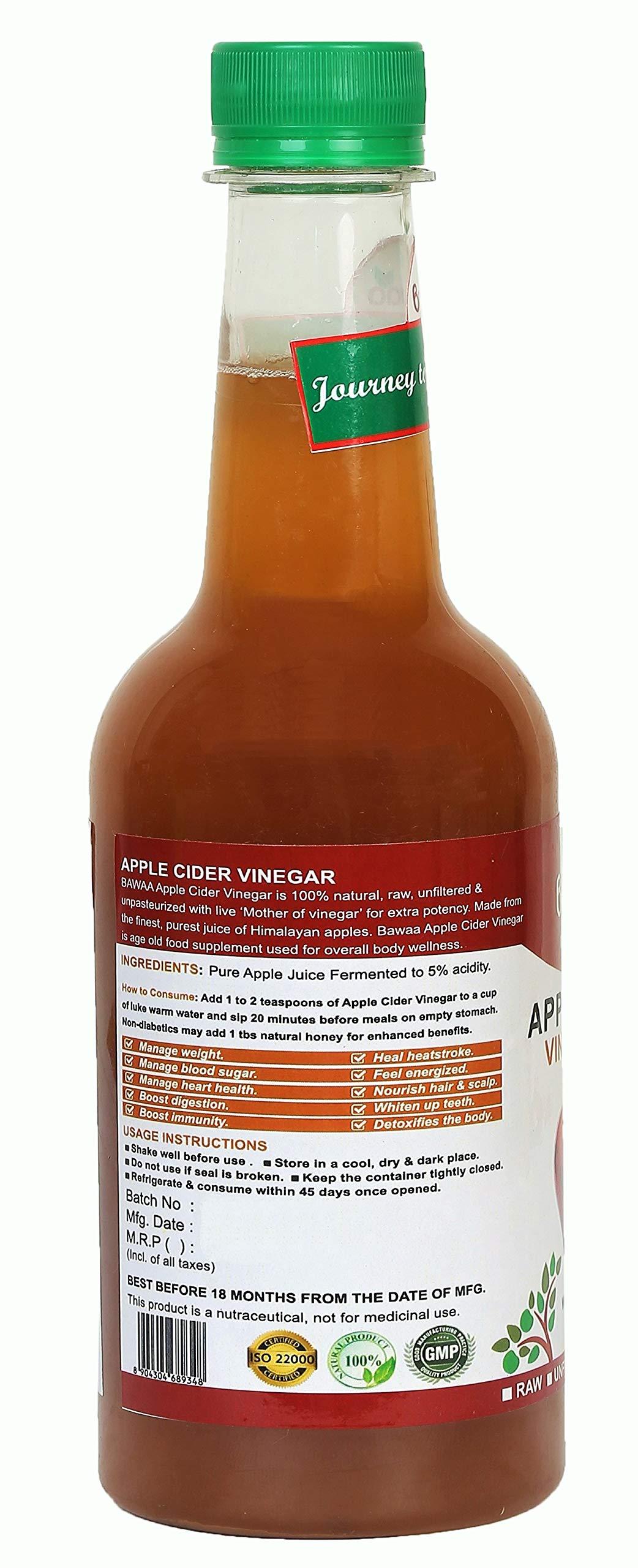 Bawaa Bawaa Apple Cider Vinegar with Mother - Raw, Unfiltered, Unpasteurized, 500 ml ( Pack of 4 )