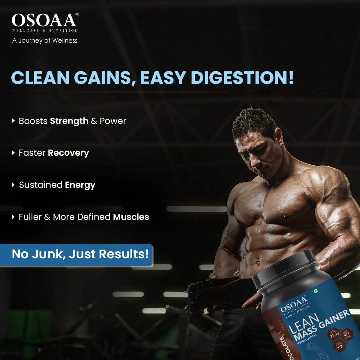 OSOAA OSOAA Lean Mass Gainer 3Kg |(Triple Chocolate) | With 3g Creatine & 21g Protein | 420 Calories & 21G Protein | Added Digestive Enzymes | 28 Added Vitamins