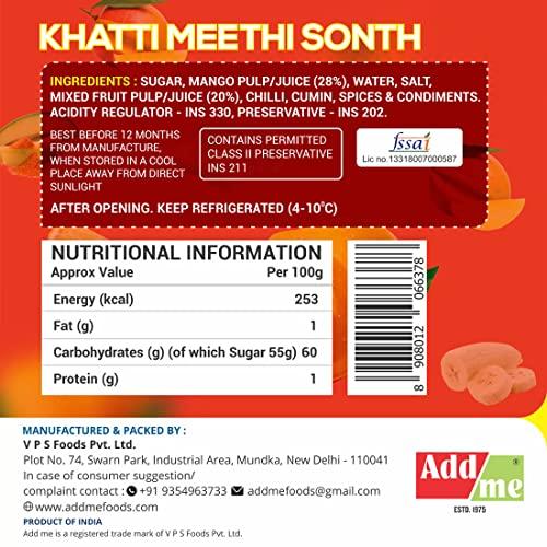 Add me Add me Sonth Chutney Home Made Khatti meethi chatni bhelpuri pani Puri samosa chaat 450gm Squeeze Bottle