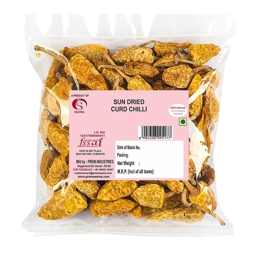 SEEMA Seema Mor Milagai - Sun Dried Curd Chillies - Uppu Melakai - Dahi Mirchi - Tasty & Yummy (100 gm)