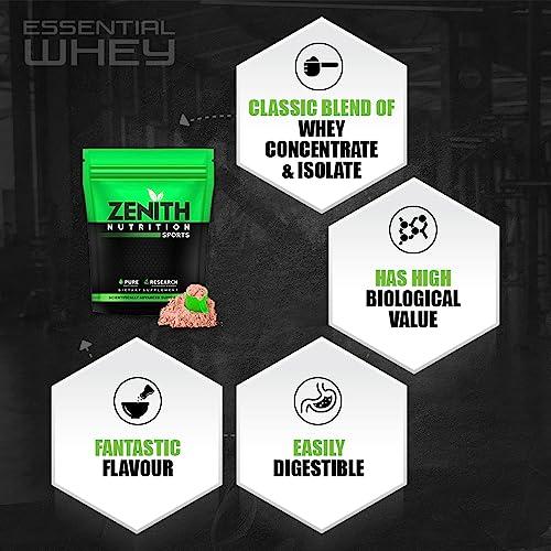 Zenith Nutrition Zenith Sports Essential Whey 1kg | 24g Protein | 5.8g BCAA | Accelerate Performance | Muscle gain | Choco Hazel Fusion