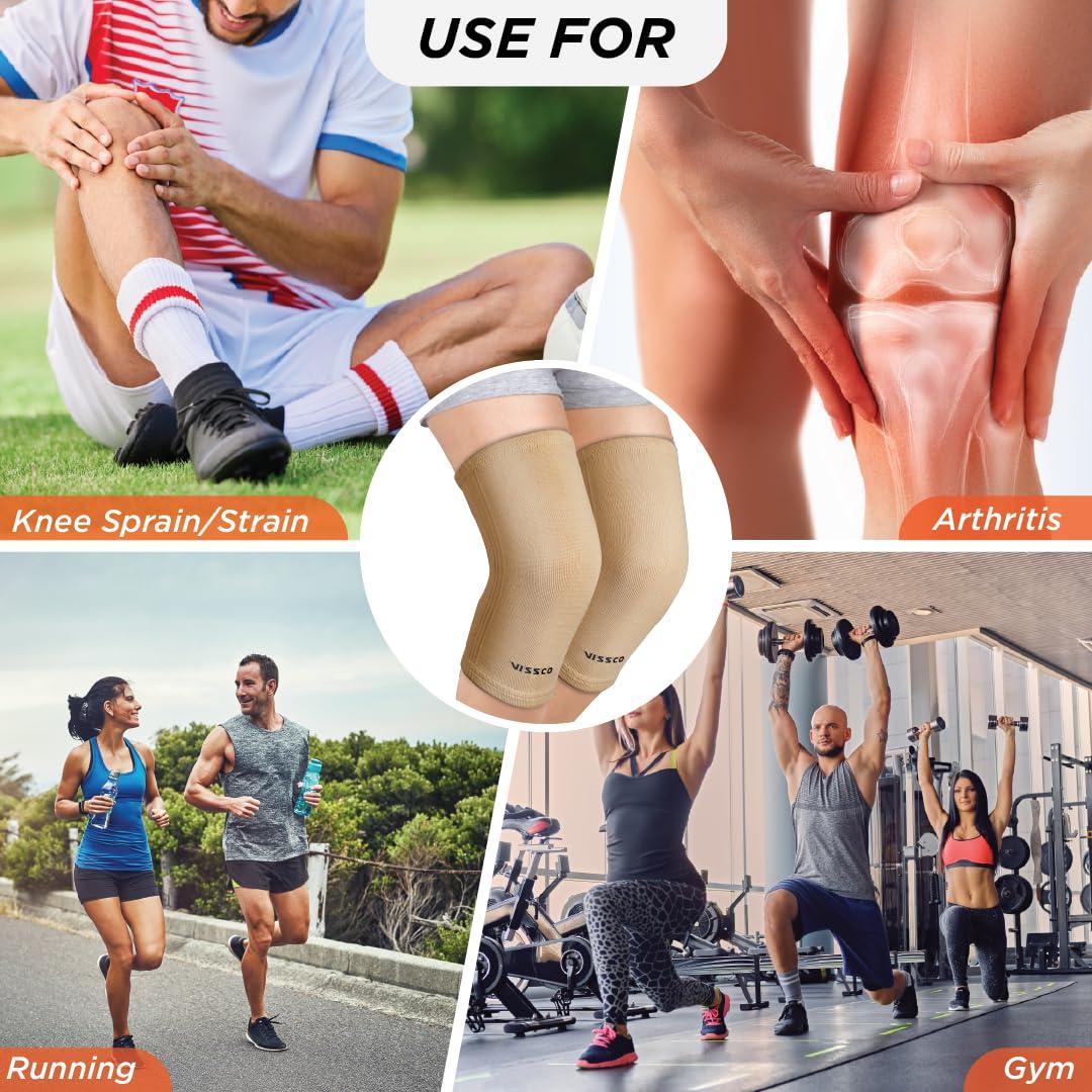 Vissco Vissco Tubular Elastic Knee Cap, Knee Support to provide Knee Pain Relief, Knee Cap For Sports, Football, Cricket, Walking And Workout (IN PAIR) - Small (Beige)