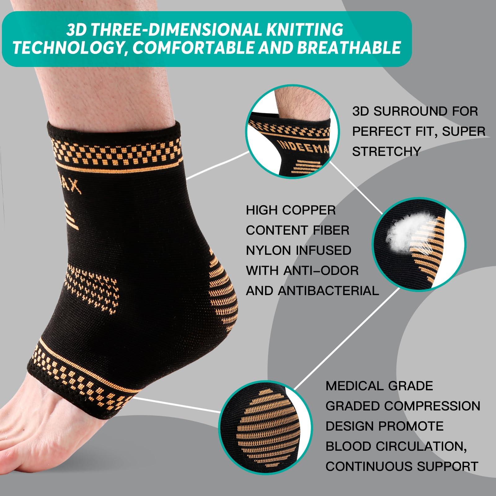 INDEEMAX INDEEMAX Ankle Brace for Men and Women, Copper Infused Ankle Compression Sleeve Ankle Support Brace for Sprained Ankle, Plantar Fasciitis, Running, Foot Pain Relief, Achilles Tendonitis (XL)