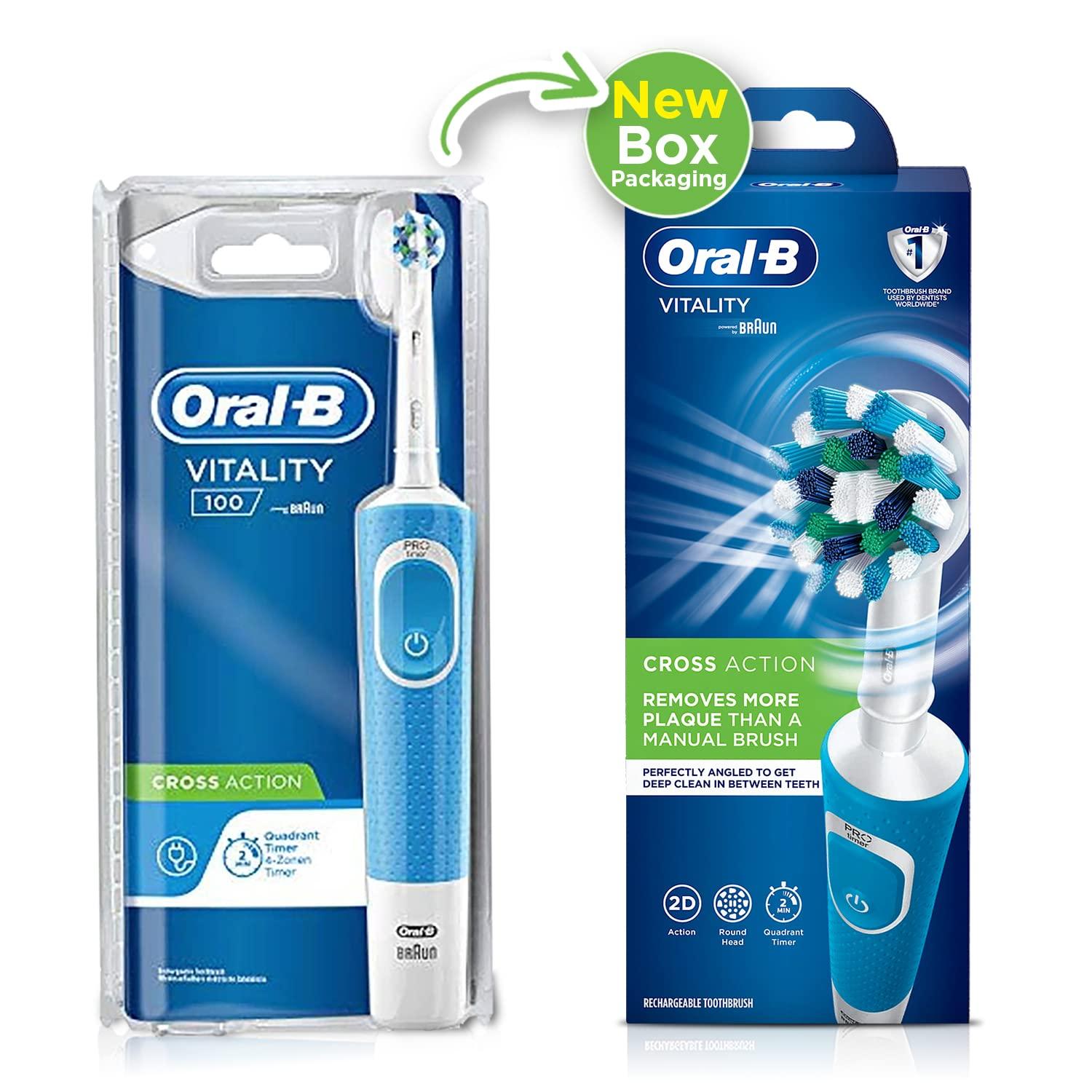 Oral B Oral B Vitality 100 Blue Criss Cross Electric Rechargeable Toothbrush Powered by Braun & Oral B Cross Action Toothbrush Heads Pack Of 2 Replacement Refills For Electric Rechargeable - Oral Care Combo