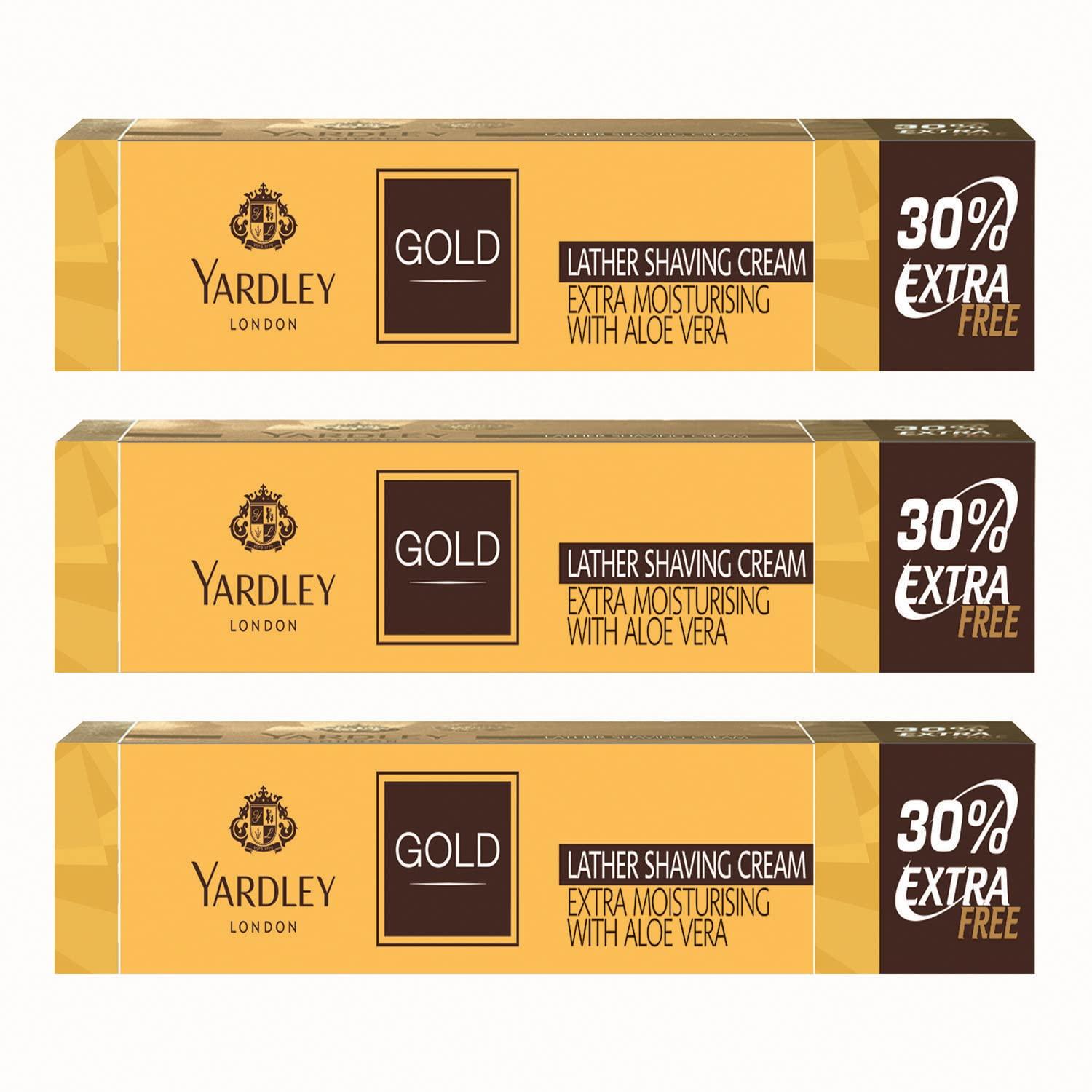 Yardley Yardley London Gold Extra Moisturising Lather Shaving Cream with Aloe Vera| Daily Beard Shaving Cream for Men| Pack of 3 (91g each)