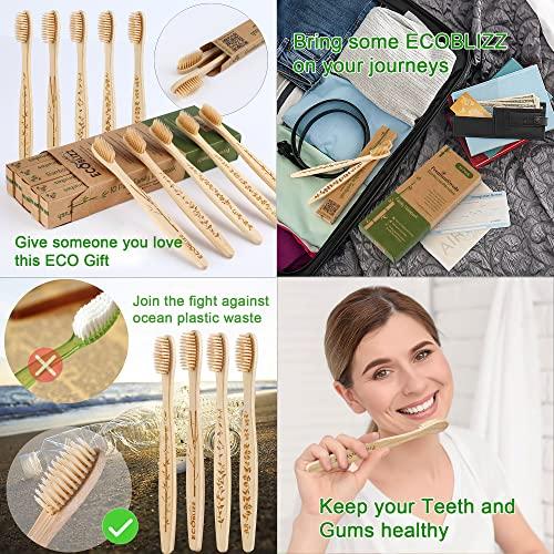 Premiumswede Bamboo Toothbrushes Biodegradable Eco Friendly - Natural Wooden Toothbrush with Soft Bristles - for Kids, Adults - Family 10 Pack