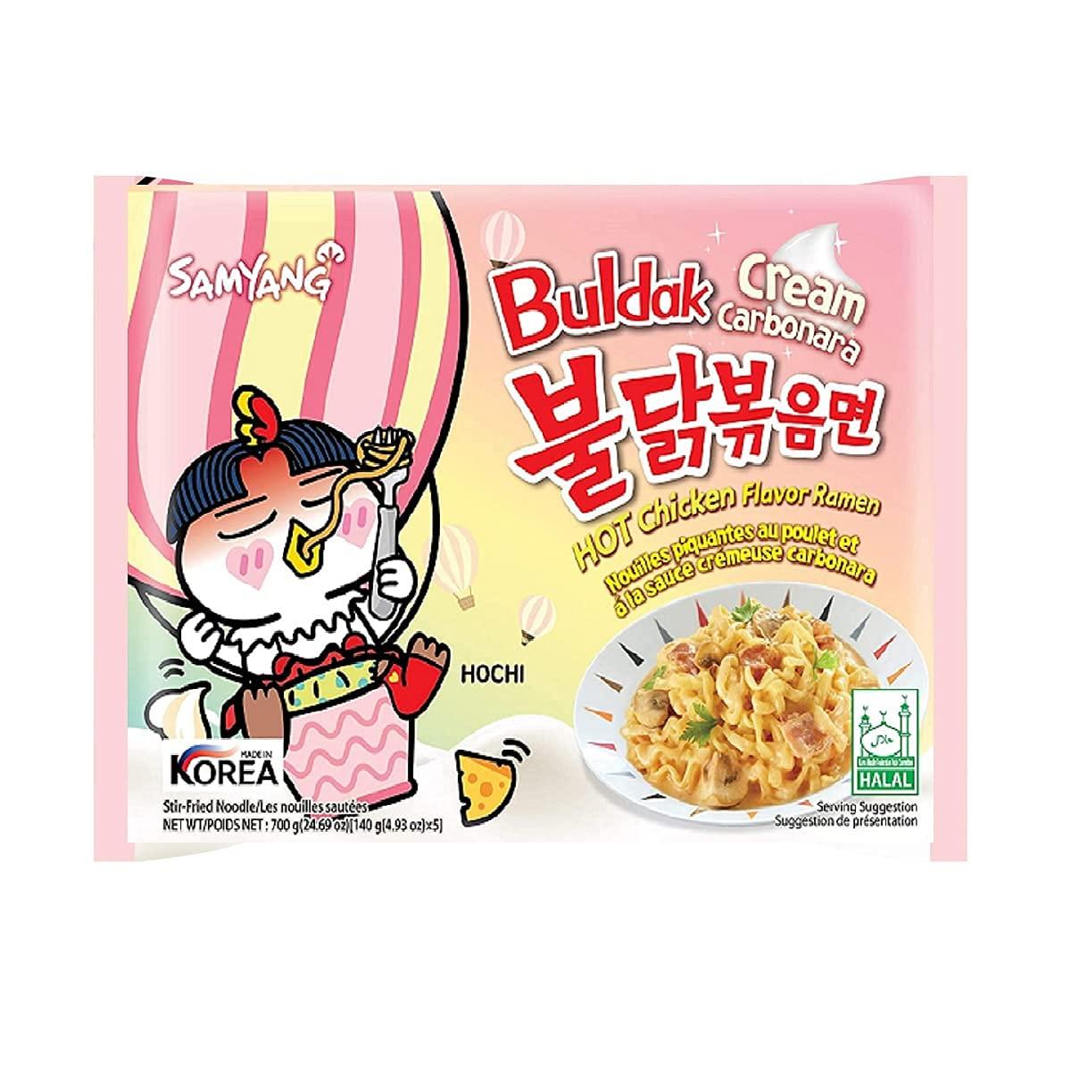 Sam Yang Samyang Cheese Noodles PK2 & Buldak Cream Carbonara Noodles PK1(Pack of 3) (420gm) (Imported) Instant Noodles Non-vegetarian (3x140 g)(Combo Pack)