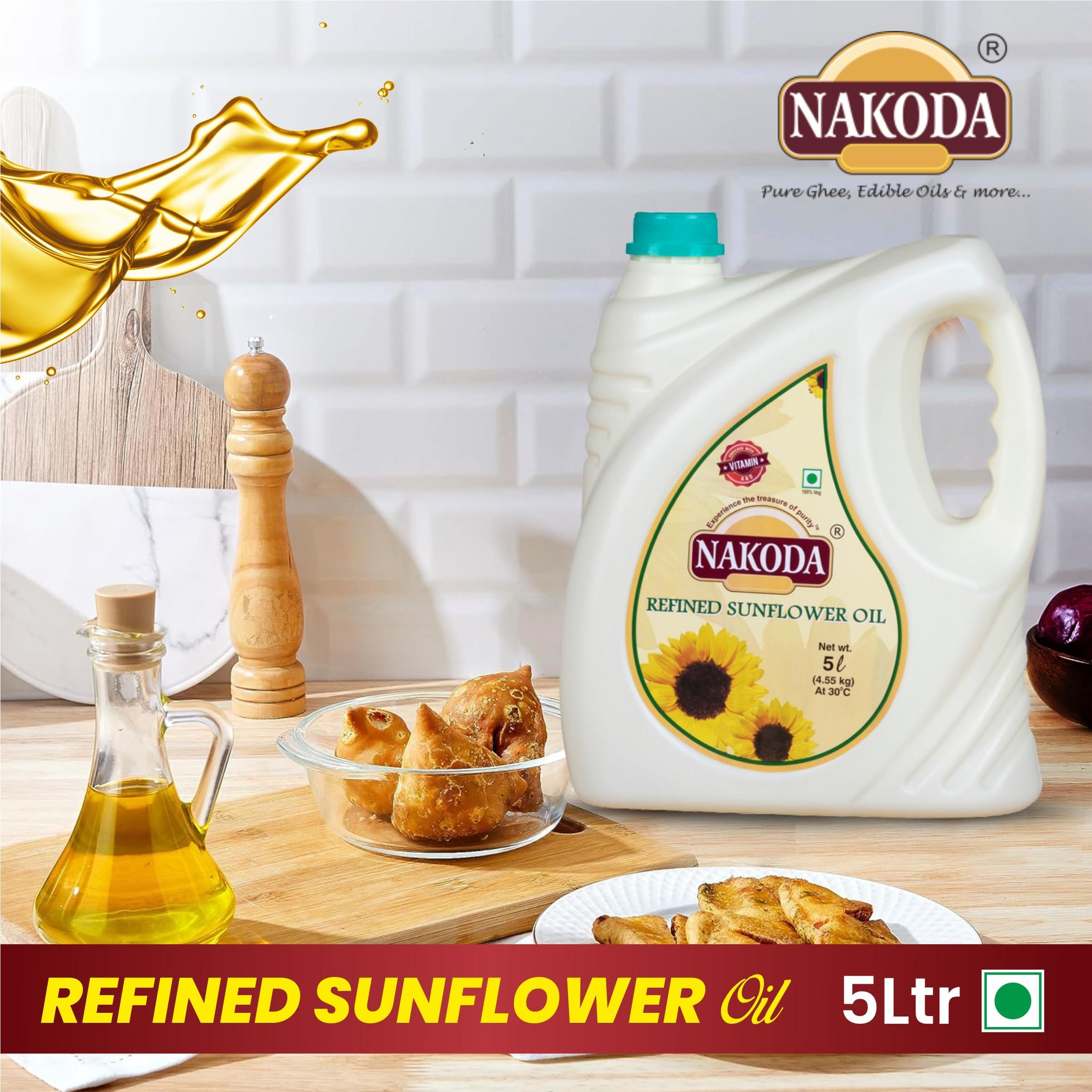 NAKODA NAKODA Sunflower Oil 5 Liter, Edible Oil for Cooking & Frying, Everyday Kitchen Use, Vegetable Oil, Healthiest Cooking Oil, Natural and pure oil