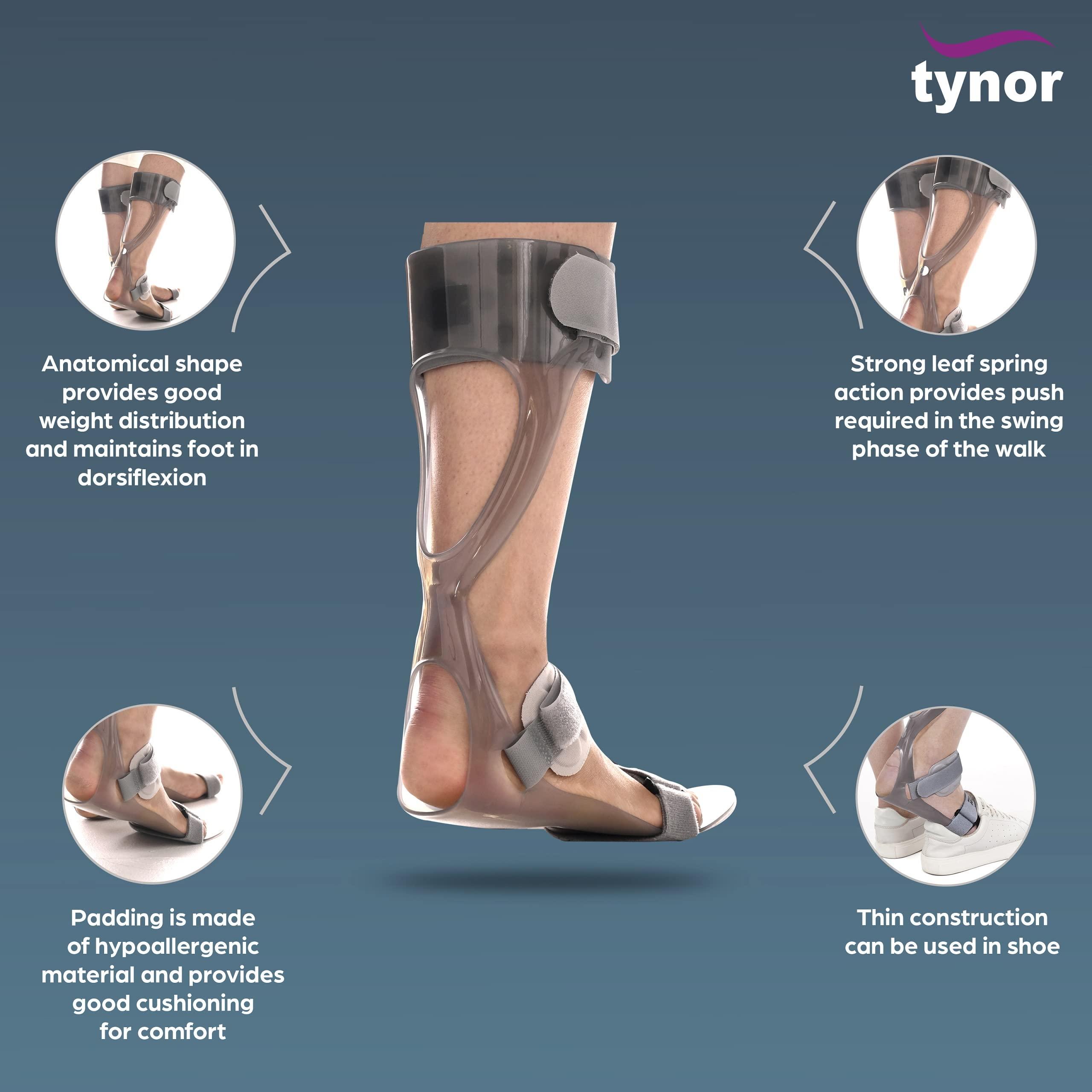 TYNOR Tynor Foot Drop Splint, for Ankle Support | Foot Drop Treatment Brace, Provides Stability for Foot Drop | Comfortable Design, Medical Orthopedic Splint for Left Foot - Pack of 1 (Grey, Large)