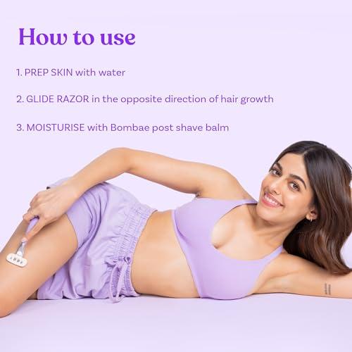 BOMBAE Bombae Rollplay Glow Body Razor | India\'s only razor with roller | Aloe vera, Vit E, Jojoba oil infused | 1 Razor + 1 Magic Holder | Hair Removal Razor For Women | 2x smoother and long lasting | Curve-friendly, smooth & hassle-free