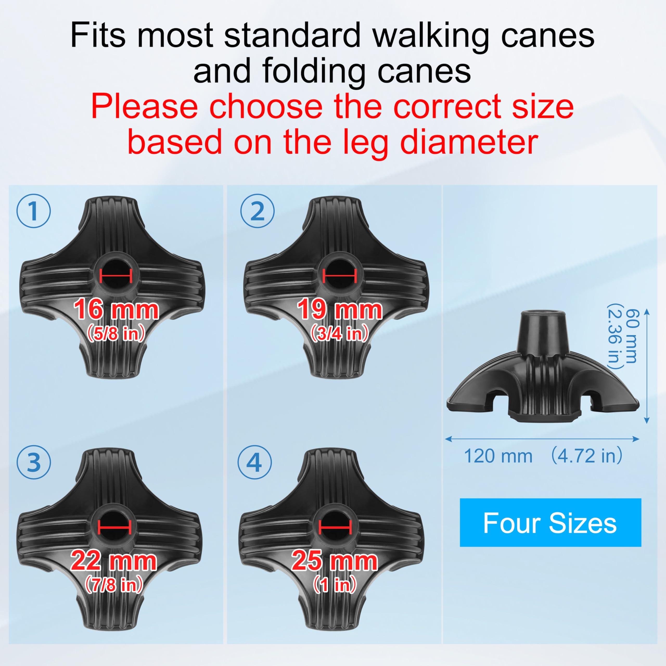 supregear SupreGear Quad Support Cane Tip, Non-Slip Self Standing Rubber Cane Tip 4 Point Quad Cane Tip Replacement for 3/4 Inch Diameter Standard Walking Canes Folding Canes Cane Accessory - Black