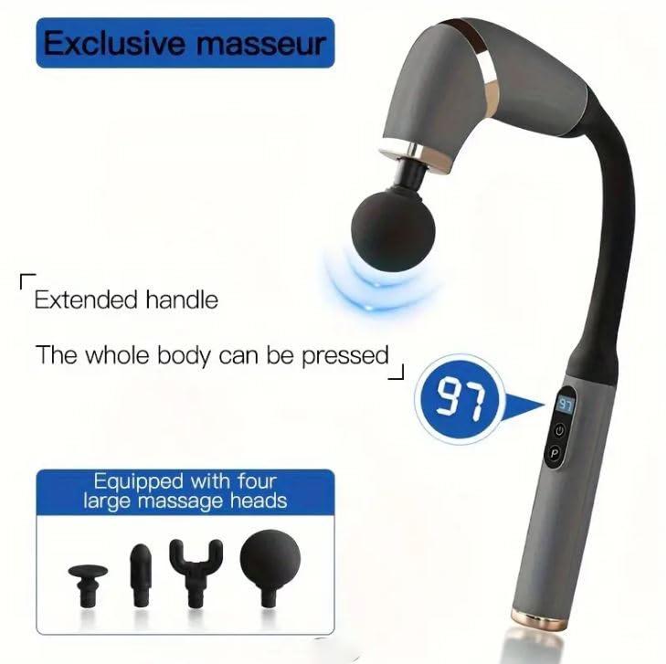 Earwig Earwig Electric Fascial Gun, Hammer Back Tool, Lengthened Fascia Hammer, Back Percussion Massage Relaxation Whole Body Muscle Hammer Silent Fascia Gun with LED Screen with 4 Massage Headswith 3 Modes & 6 Speed Levels