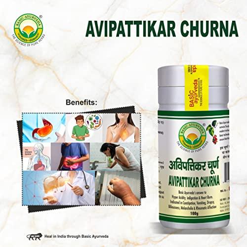 BASIC AYURVEDA BASIC AYURVEDA Avipattikar Churna 100 Gram Pack Of 3 | Certified Organic 100% Natural & Pure Powder | Ayurvedic Supplements For Stomach Health & Indigestion | A Powerful Blend Of Natural Ingredients E