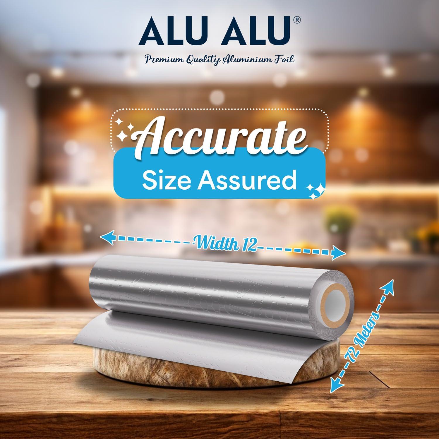 ALUALU ALU ALU 72 Meters Aluminium Foil, 11 Micron Thickness, Premium Quality, Keeps Food Fresh Always, Perfect for Food Wrapping, Packing, Storing and Serving