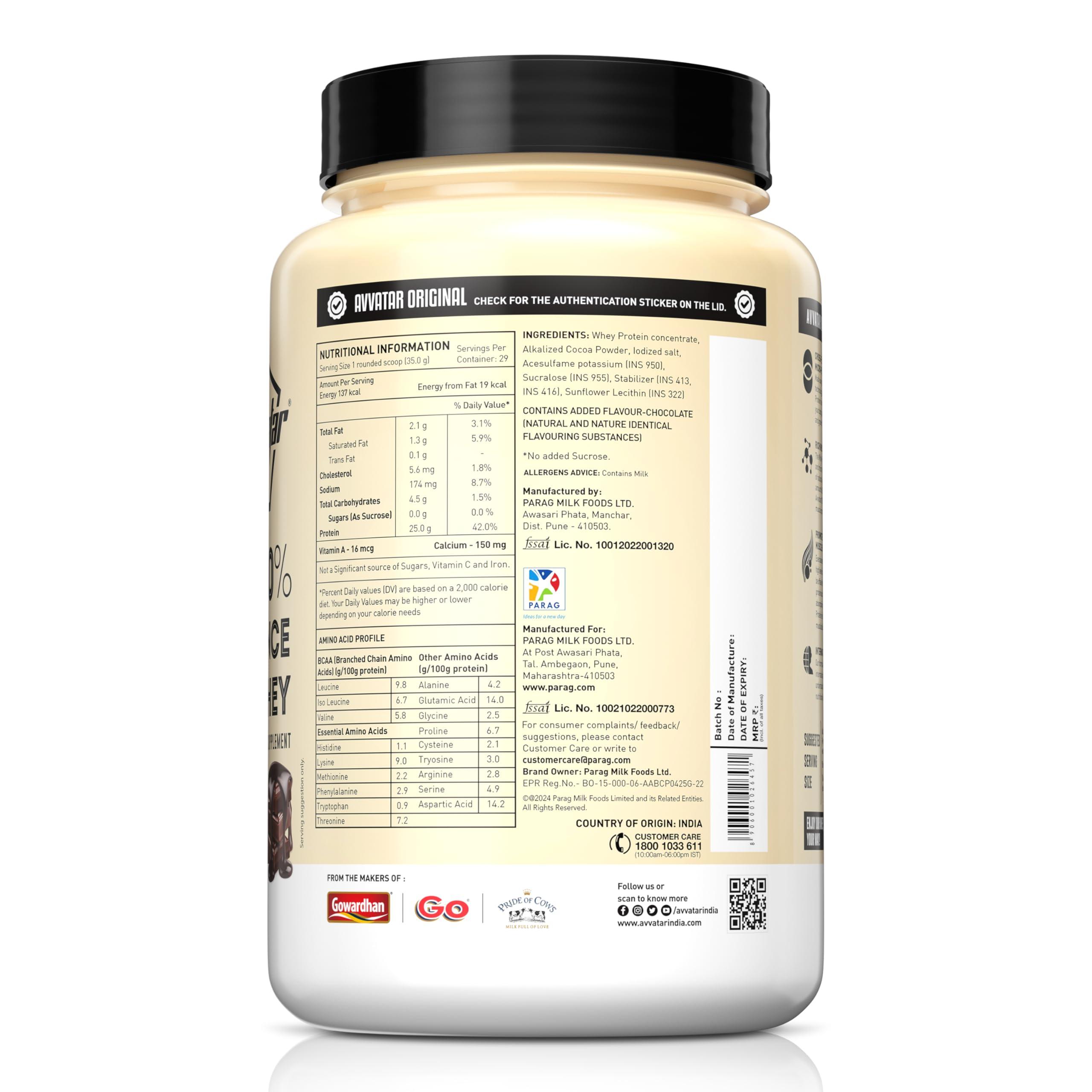 avvatar avvatar PERFORMANCE WHEY PROTEIN | 1KG | Belgain Chocolate Flavour | 22g Protein | 28 Servings