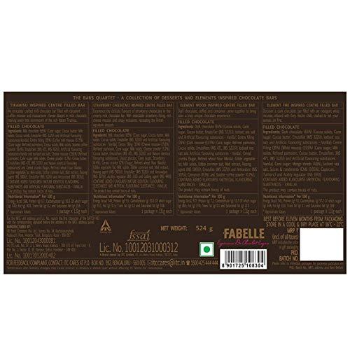 Fabelle Fabelle – The Bars Quartet, Centre-Filled Luxury Chocolate Bars Inspired by Classic Desserts and The Elements of Nature - Assorted Luxury Chocolates Gift Box, 524g
