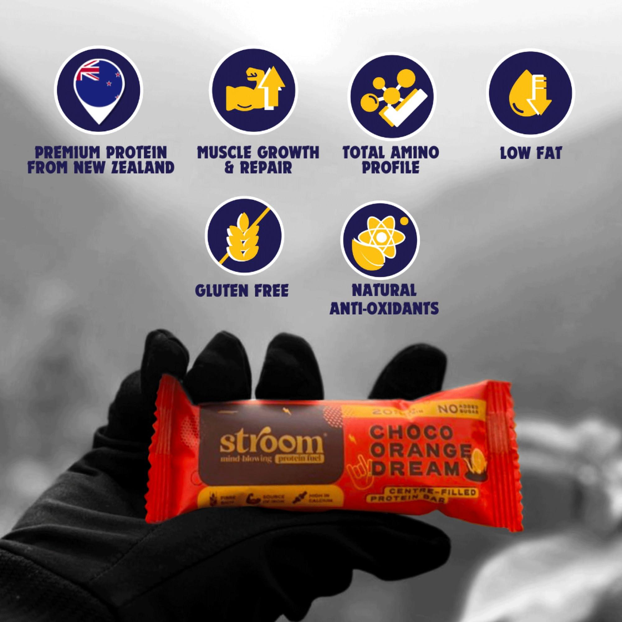 STROOM STROOM Asia\'s First Centre Filled Protein Bars | 20g Protein (5 Bars, 63 Grams Each) | Choco Orange Dream | Protein Bars for Muscle Growth & Repair | Fibre Rich | No Added Sugar