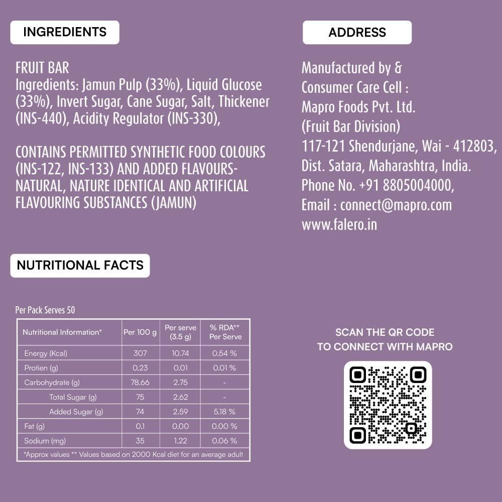 Falero Falero Fruit Chews, 175 gm, Potassium, Soluble Fibres, Vitamin C, 50 Fruit Chews(Pack of 2) (Strawberry & Jamun)