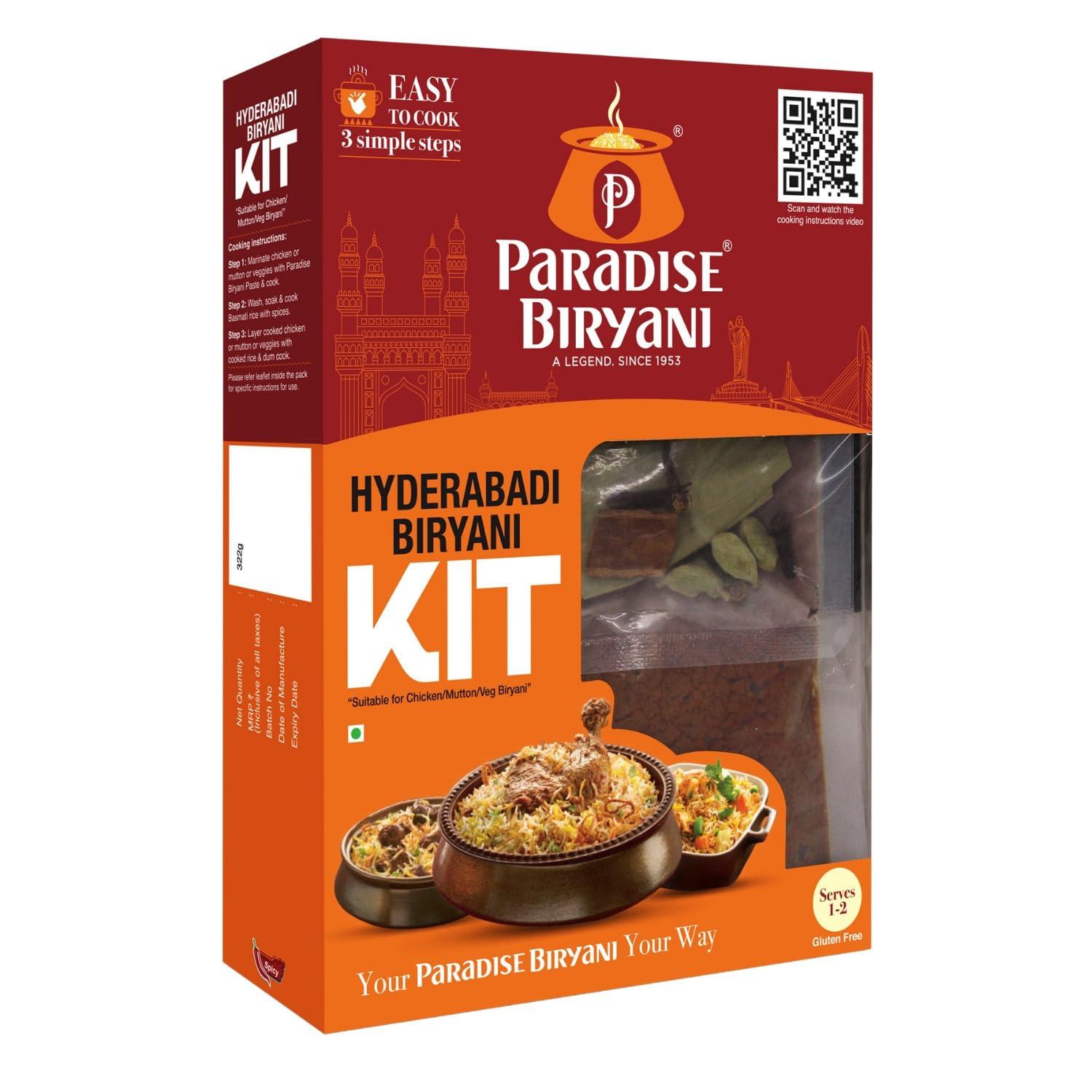 Paradise Biryani Paradise Biryani Hyderabadi Biryani Kit | Easy 3 Step Cooking | From The House Of Original Hyderabadi Paradise | Your Your Way | 322 Gm (Pack Of 1)