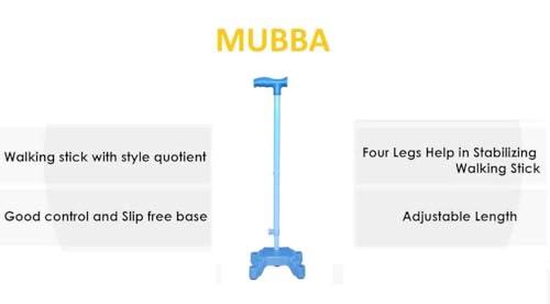 MUBBA MUBBA 4 Leg Walking Stick Height Adjustable Four Leg Cane Quadripid Stick Height Adjustable BLK