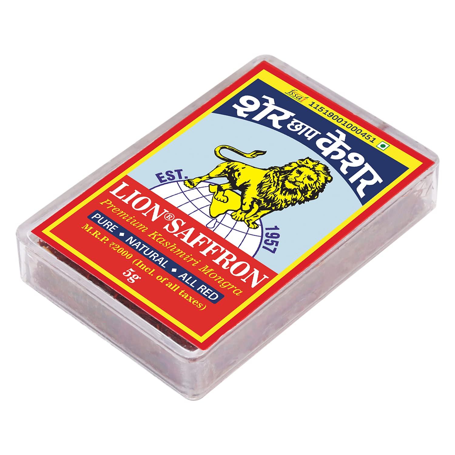 LION BRAND SAFFRON LION BRAND SAFFRON, 10g, Original Mongra Kashmiri Saffron/Kesar (A++ Grade) for Pregnant Women, Skin, Face, Food and Puja (Value Pack of 2 (2 X 5g = 10g))