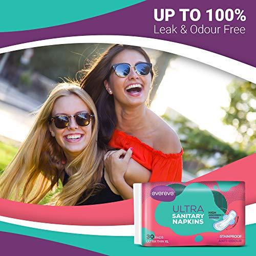 Evereve Evereve Anti Bacterial Panty Liners for Women For Protection Against Leakage, Discharge and Rashes with 8 hours Protection & Ultra Sanitary Napkin/Pad, XL 284mm, Pack of 60 Napkins (2 x 30)