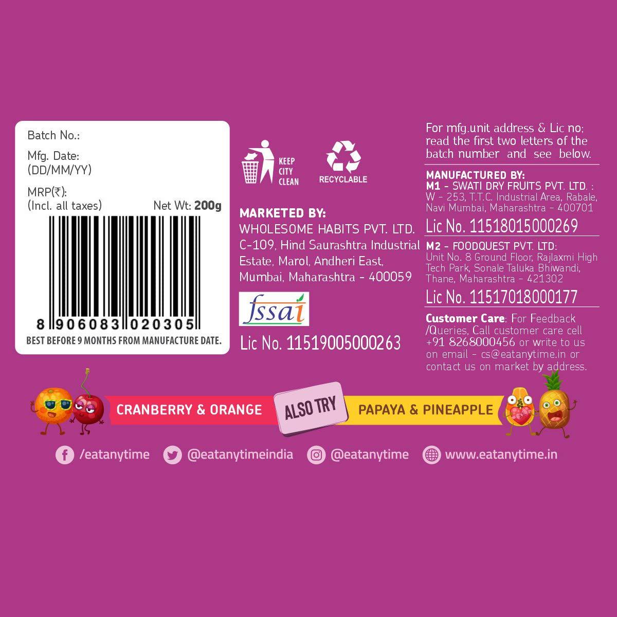 Eat Anytime Eat Anytime Mindful Healthy Trail Mix Combo of Cranberry & Orange Zest, Fig & Raisin | No Added Sugar & No Preseervatives | Antioxident | Healthy Sanck For Breakfast & Dieat - 200gm(Combo of 2)