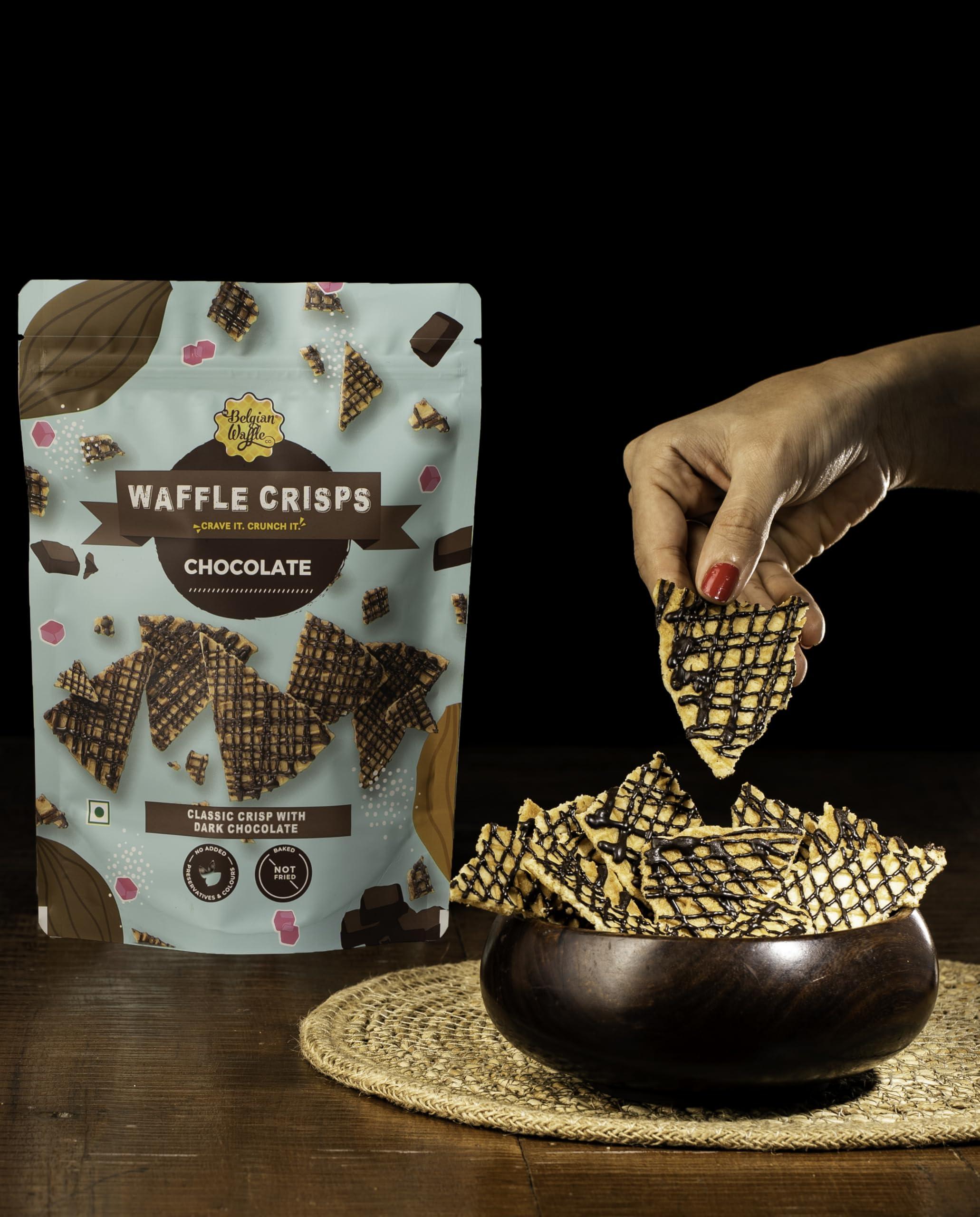 The Belgian Waffle Co The Belgian Waffle Co - Classic Choco Waffle Crisps, Thin, Crunchy, Eggless, Baked Not Fried, Healthy Snacks for Breakfast - 85 gm Each (Pack of 4)