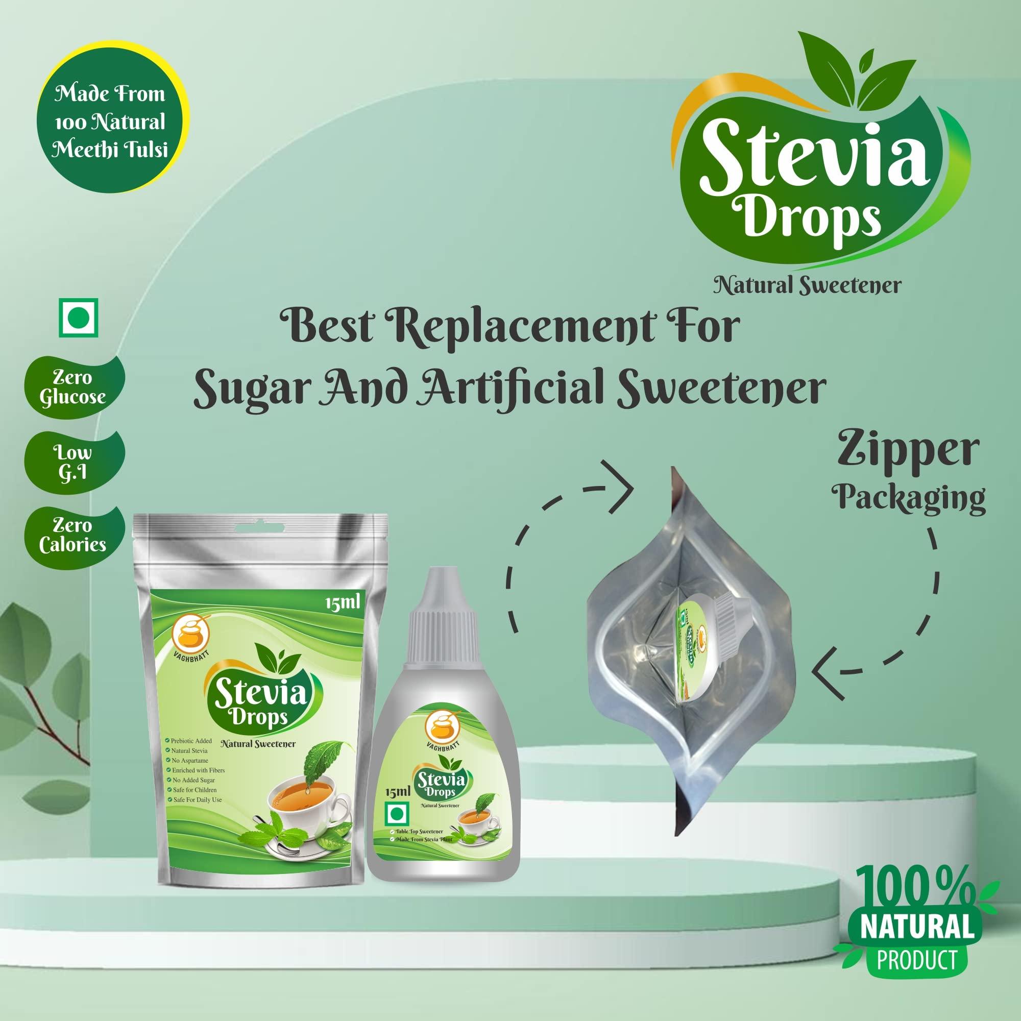 Vaghbhatt Vaghbhatt Stevia Drops Best Sugar Substitute 100% Pure Natural & Zero Calorie Sweetener Sugar Free - 15 ml Sweet Stevia Liquid Drops Extract Diabetic & Keto Friendly(pack of 8)