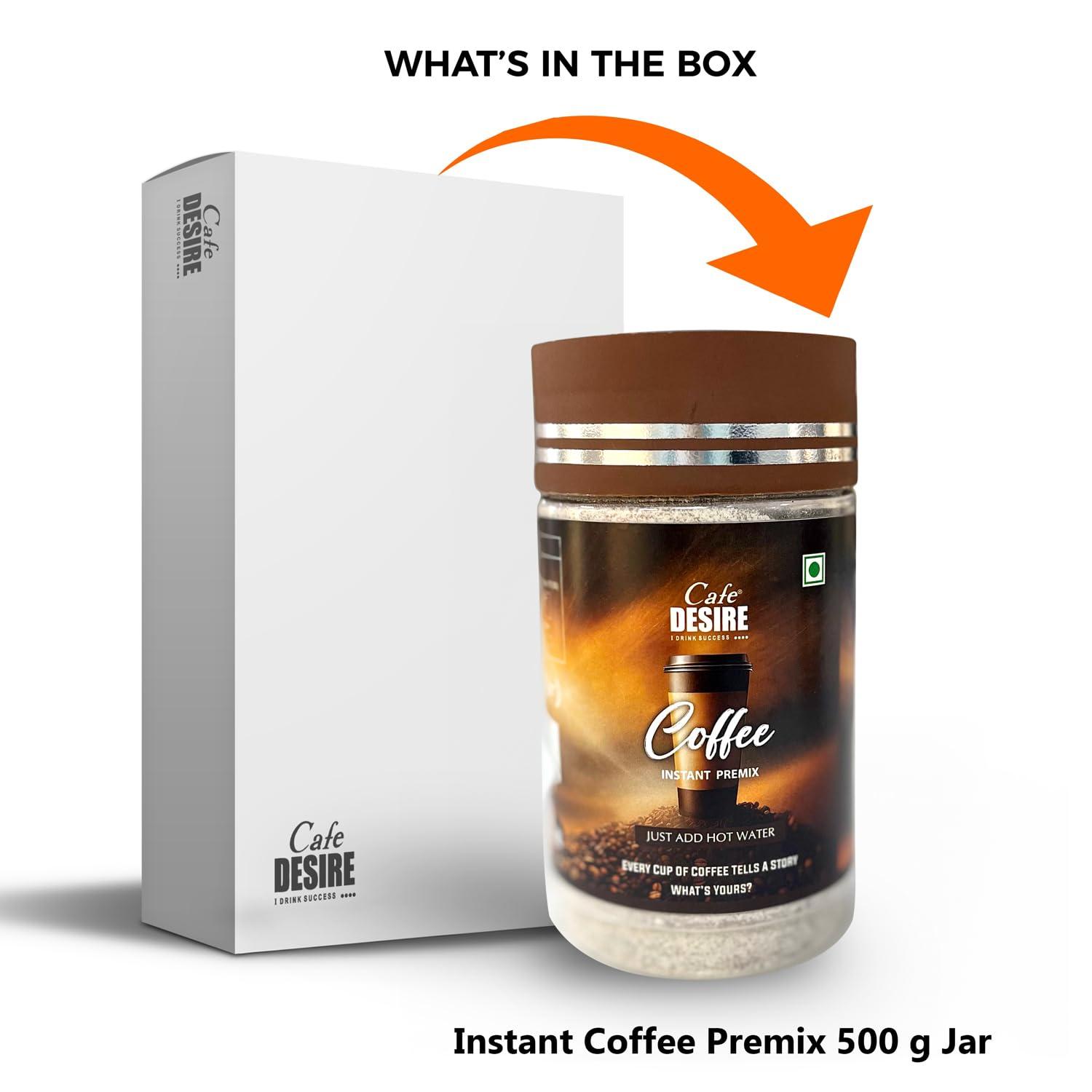 Cafe DESIRE I DRINK SUCCESS Cafe DESIRE I DRINK SUCCESS Instant Coffee Premix | Makes 40-50 Cups | 3-in-1 Premix | Just add hot water | 500g Jar
