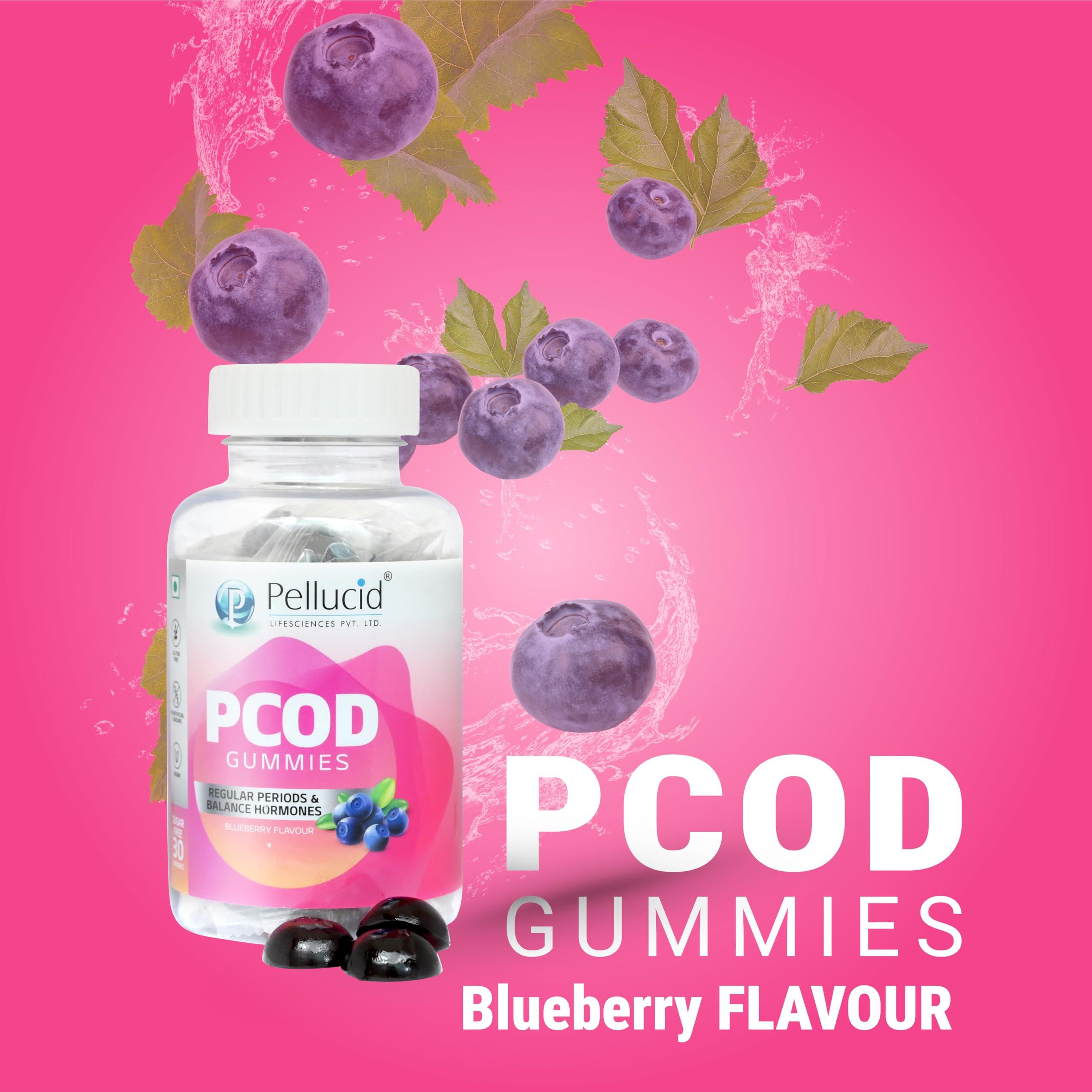 PELLUCID Pellucid PCOD Gummies for Women, Manages Irregular Periods & Hormonal Balance, Blueberry Flavour, 30 Gummies