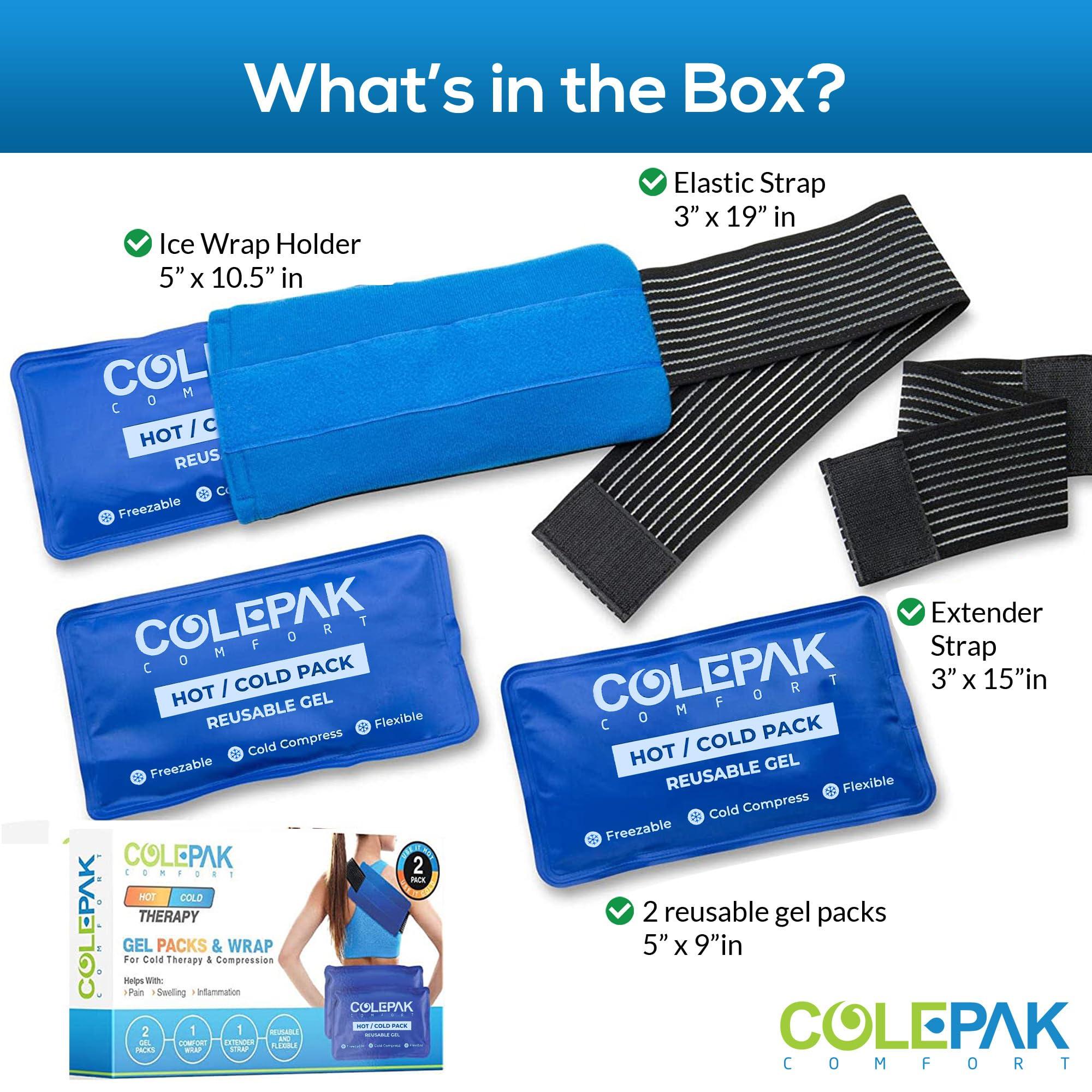 ColePak Comfort ColePak Comfort Ice Packs for Injuries - 2 Reusable Hot Cold Gel Pack & 1 Wrap Pouch - Adjustable Velcro Straps