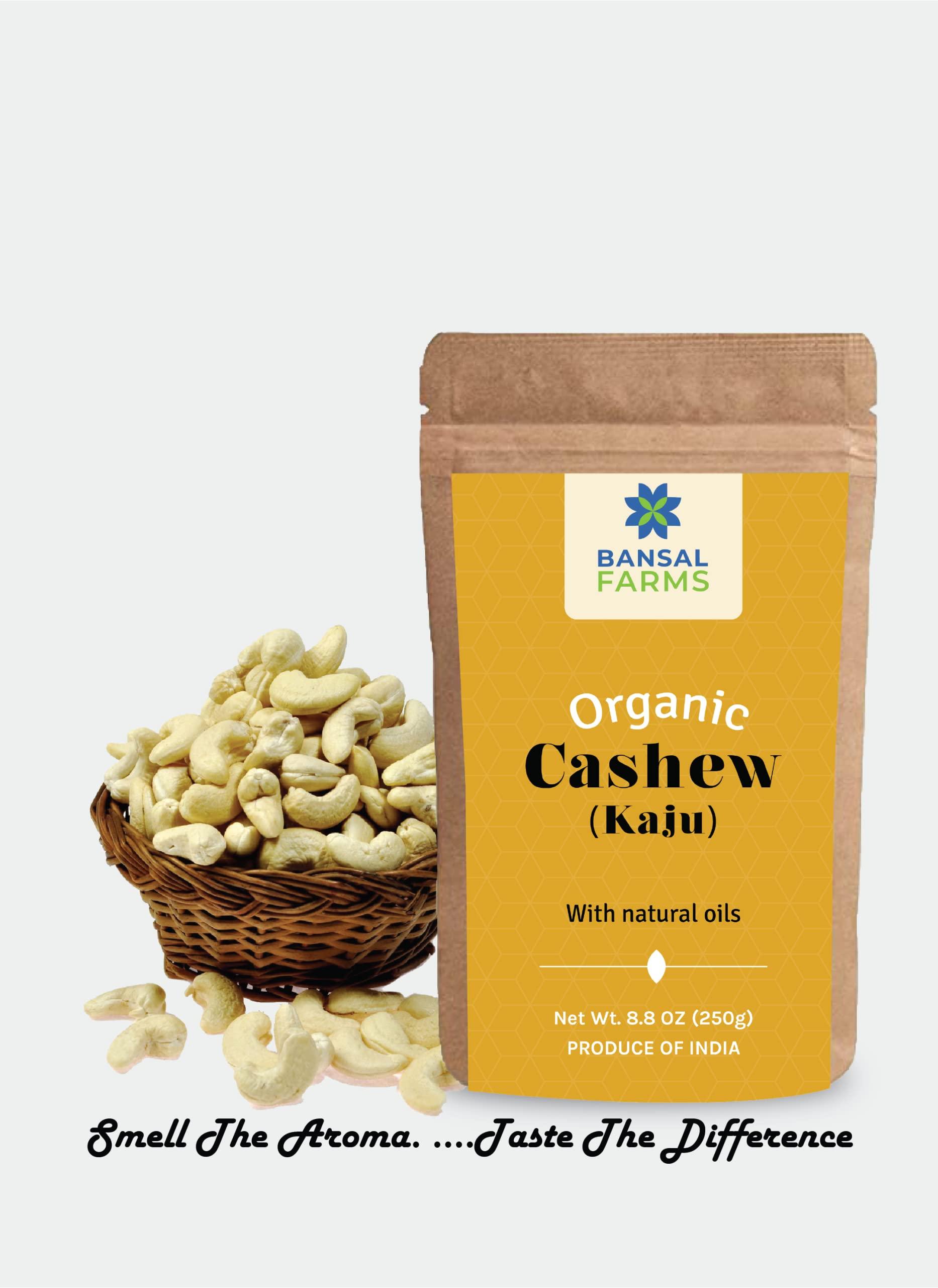 Bansal Farms Healthy Family Organics 100% Organic Cashew Nuts, 250 gm | Kaju | Rich in Protein, Nutrients, Fiber, Vitamins| Nutritious, Healthy & Delicious| Cultivated and Processed at Our Own Farm