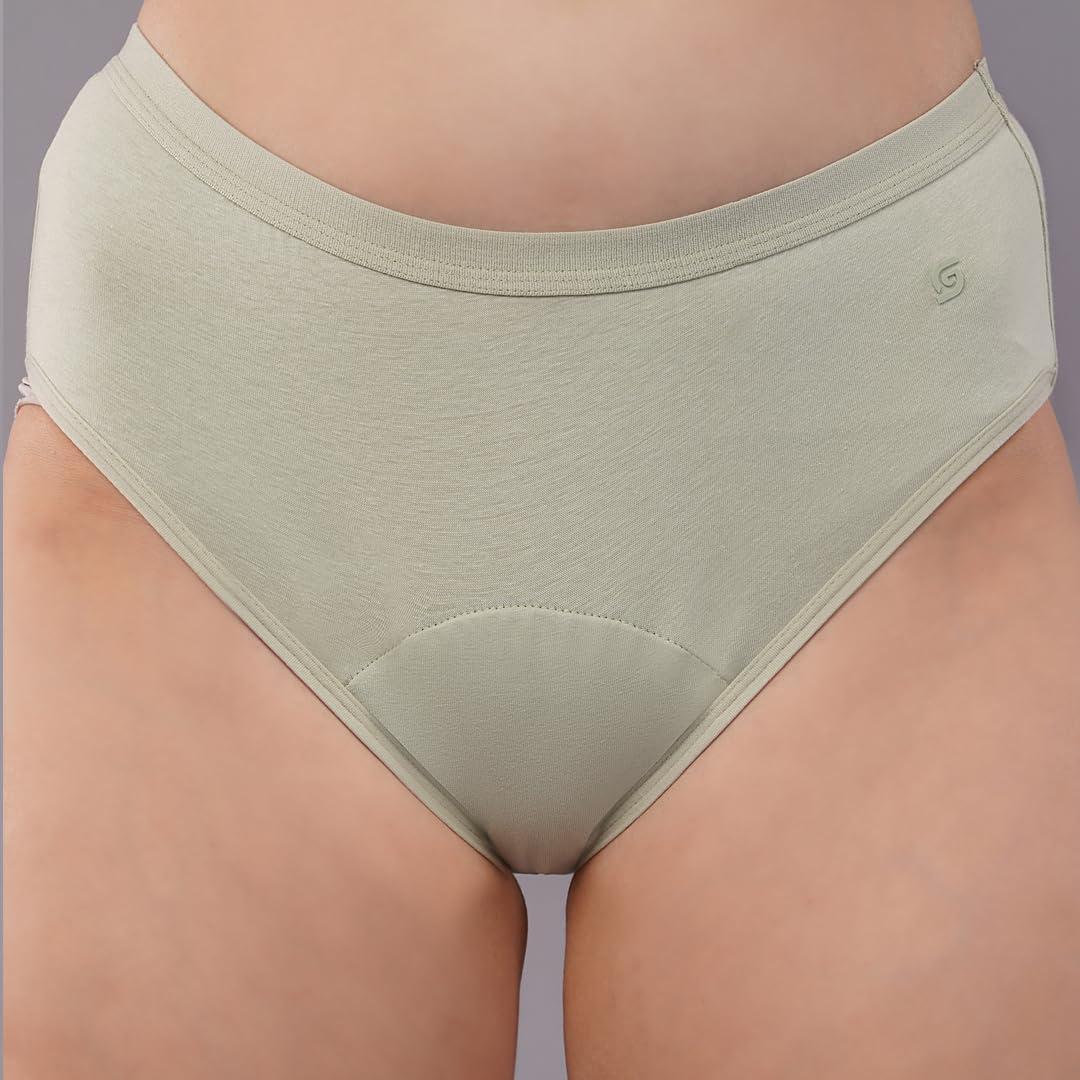 SochGreen SochGreen Cotton, Period Panty for Women- Reusable & Washable, Absorbent & Leakproof, Full Coverage, Anti-Stain, Suitable for Light to Medium Flow | Hipster (1 pc) (S,Fig Green)