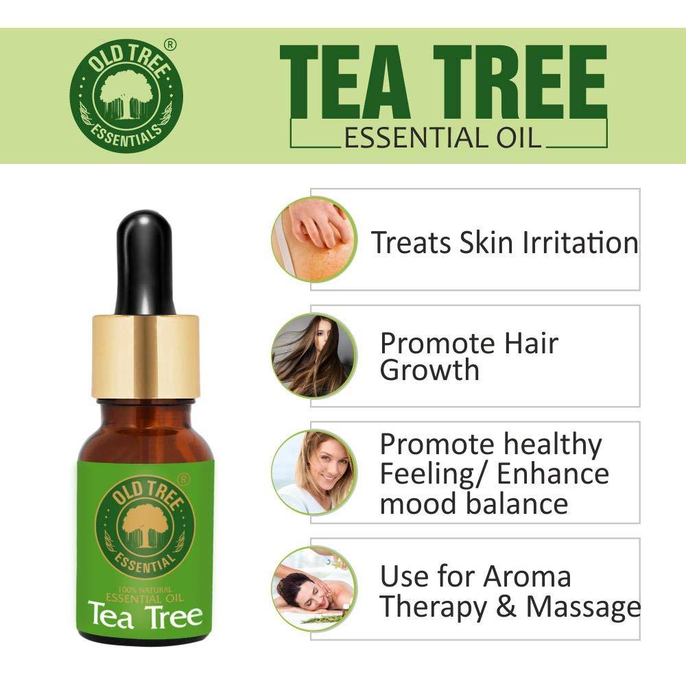 Old Tree Old Tree Pure & Natural Tea Tree Essential Oil (15ml) - for Skin, Diffusers, Hair, Body, Acne, Nail care - Undiluted Essential Oil with Dropper for Aroma Therapy and Stress Relief