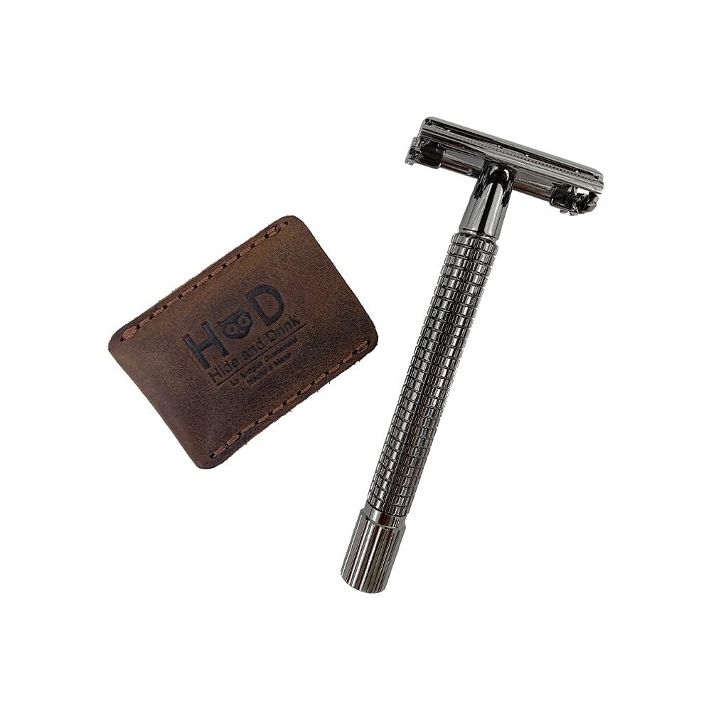 Hide & Drink Hide & Drink Leather Double Edge Safety Razor Head Protective Sheath/Shaving Travel Cover Handmade Bourbon Brown