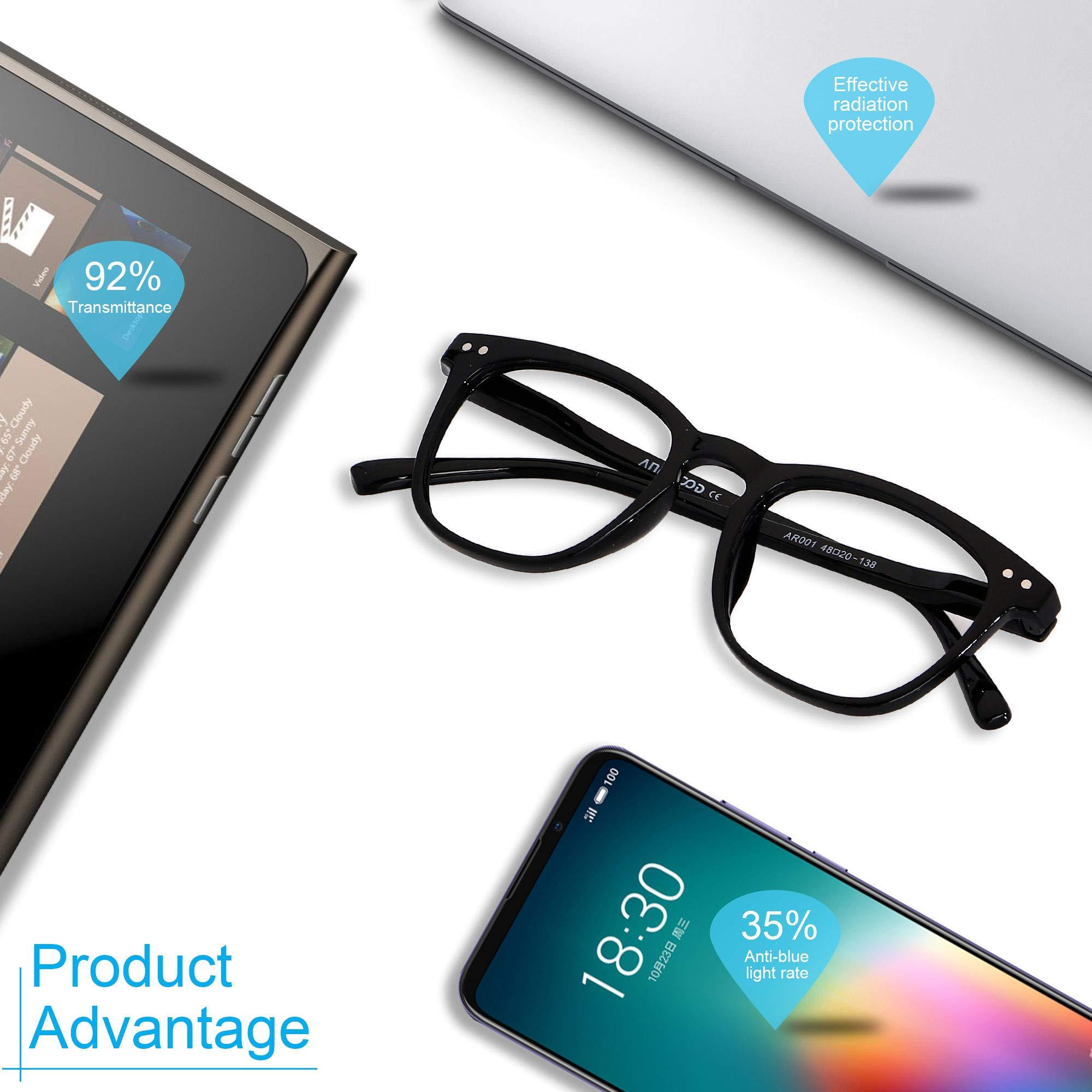 ANDWOOD Blue Light Blocking Glasses Women Men Computer Clear Bluelight Blocker Eyewear Frame Square Black ANDWOOD