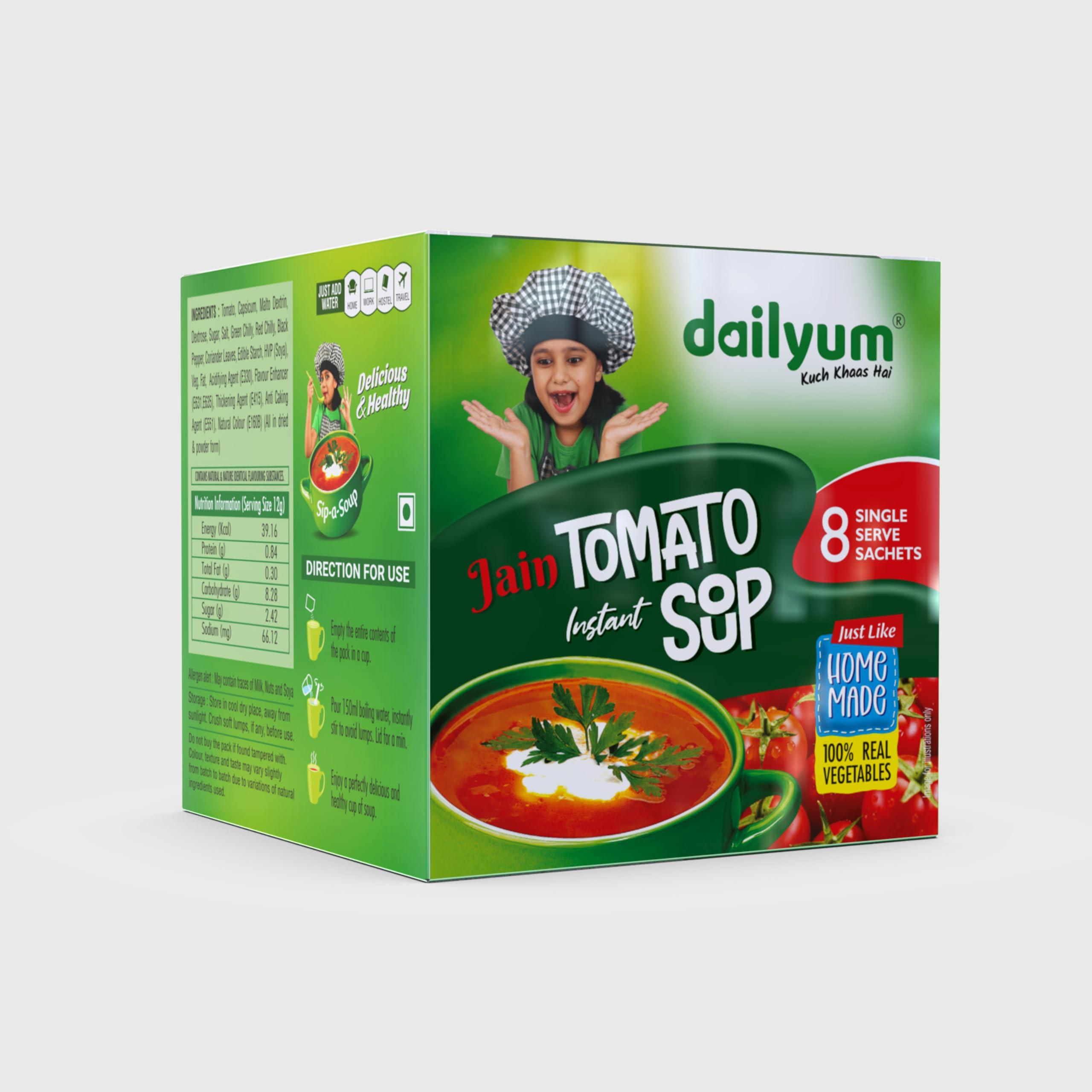 dailyum Dailyum Crispy Fried Noodles + Jain Instant Soup Box-Tomato and Manchow| 8 Single Serve Sachets,12g Each| Sip-A-Soup| Natural | No MSG | Pack of 3 Box