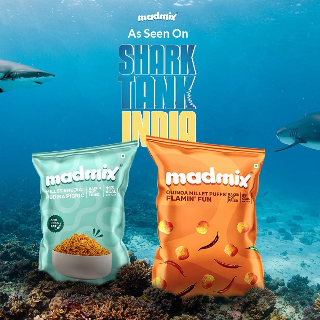 Madmix Madmix Bundle | Jowar & Quinoa Millet Puffs | All Flavors Pack of 5 Each | Baked, Not Fried | Protein-Packed | Healthy Snacks | Gluten-Free | No preservatives or Trans Fat | Pack of 25 (20g x 25)