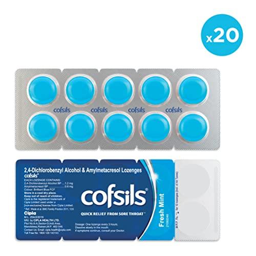 Cipla Cipla Cofsils Lozenges (200 Count) | Fresh Mint Flavour | Quick Relief from Sore Throat, Itchy Throat and Scratchy Throat (10 x 20 Strips)