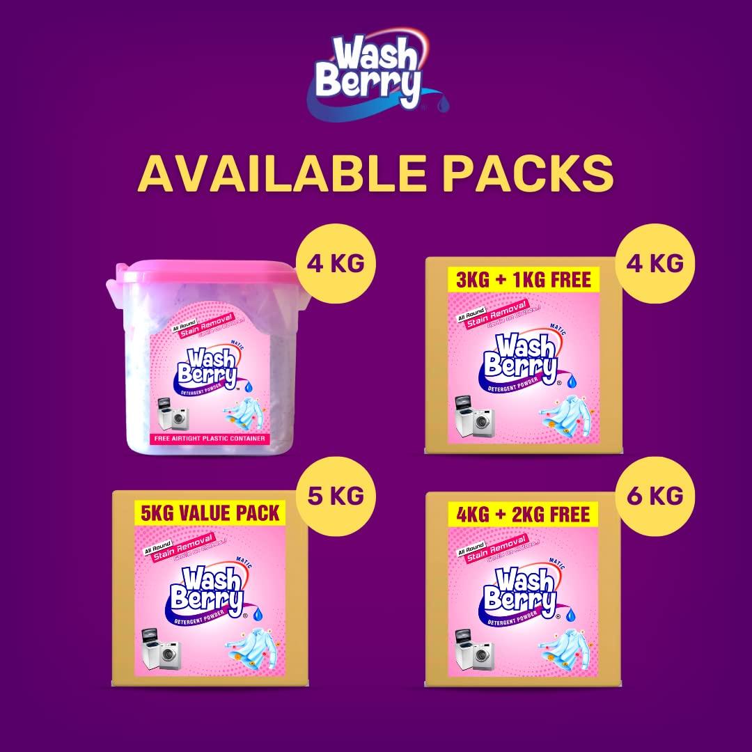 WashBerry WashBerry Matic Front Load & Top Load Detergent Washing Powder With Advance Formula (3 Kg With 1 Kg Free), Pack of 1