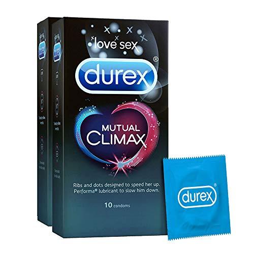 Durex Durex Mutual Climax Condoms for Men & Women - 10 Count | Extra Dotted and Ribbed for Pleasure|Suitable for use with lubes & toys & Mutual Climax Condoms for Men & Women - 10 Count (Pack of 2)