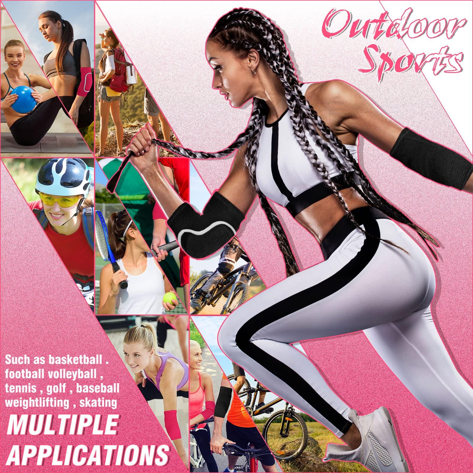 Unittype 2 Pair Elbow Pads Volleyball Breathable Protective Support Gel Pad Elbow Brace Arm Compression Elbow Pads Volleyball Elbow Pads for Teen Girls Boys Basketball Football Skating (Black, Rose Red)