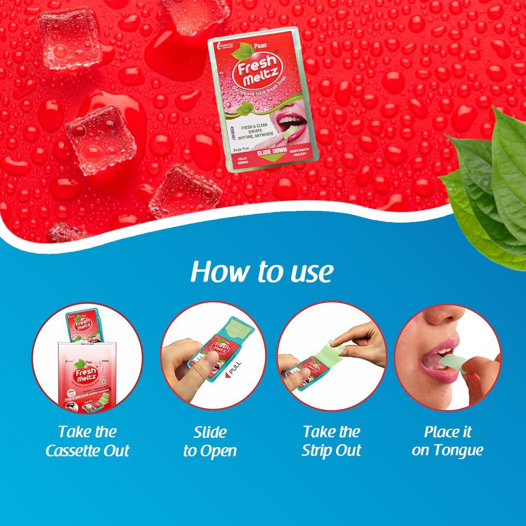 FRESH MELTZ FRESH MELTZ Oral Hygiene Mouth Freshener Sugar Free Orange, Mint, Paan Flavoured Breath Strips (25 Strips) - Combo Packs (Pack of 6)